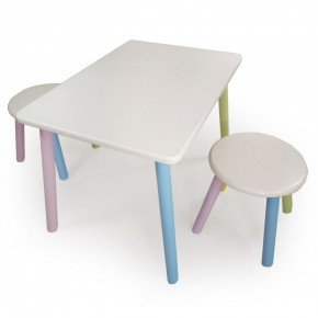 Детский комплект стол и два табурета круглых с накладкой Алфавит (Белый, Белый, Цветной) в Тобольске - tobolsk.mebel-74.com | фото