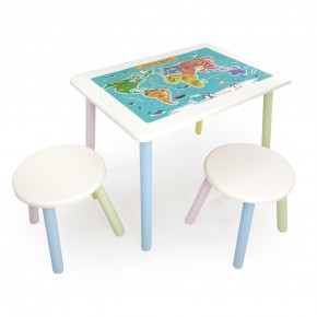 Детский комплект стол и два табурета круглых с накладкой Детский мир (Белый, Белый, Цветной) в Тобольске - tobolsk.mebel-74.com | фото