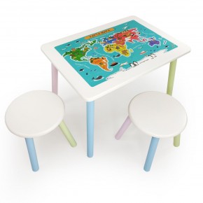 Детский комплект стол и два табурета круглых с накладкой Детский мир (Белый, Белый, Цветной) в Тобольске - tobolsk.mebel-74.com | фото