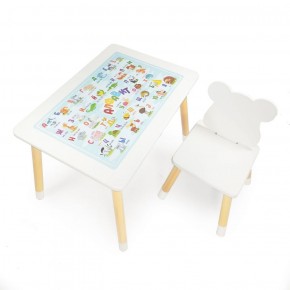 Комплект детской мебели стол и стул Мишутка с накладкой Алфавит (Белый/Белый/Береза) в Тобольске - tobolsk.mebel-74.com | фото