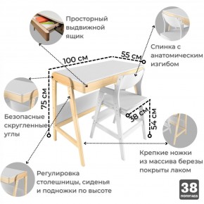 Комплект растущий стол  стул 38 попугаев «Вуди» (Белый, Береза) в Тобольске - tobolsk.mebel-74.com | фото