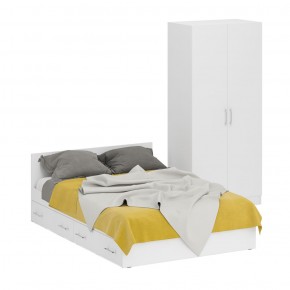 Кровать с ящиками 1400 + Шкаф 2-х створчатый Стандарт, цвет белый, ШхГхВ 143,5х203,5х70 + 90х52х200 см., сп.м. 1400х2000 мм., б/м, основание есть в Тобольске - tobolsk.mebel-74.com | фото