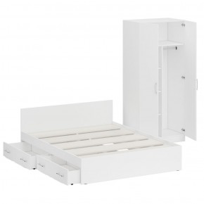 Кровать с ящиками 1600 + Шкаф 2-х створчатый Стандарт, цвет белый, ШхГхВ 163,5х203,5х70 + 90х52х200 см., сп.м. 1600х2000 мм., б/м, основание есть в Тобольске - tobolsk.mebel-74.com | фото