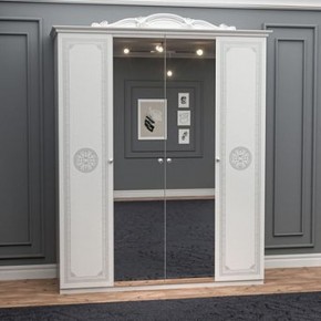 Шкаф 4-х дверный с зеркалами (12.244) Грация (белый/серебро) в Тобольске - tobolsk.mebel-74.com | фото