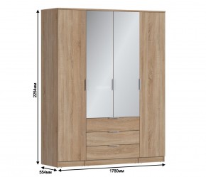 Шкаф 4х дверный с зеркалами Николь СБ-2595/1 (Дуб Сонома) в Тобольске - tobolsk.mebel-74.com | фото
