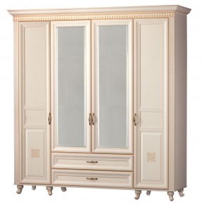 Шкаф для одежды 4-дверный с зеркалом №493 Марлен кремовый белый в Тобольске - tobolsk.mebel-74.com | фото